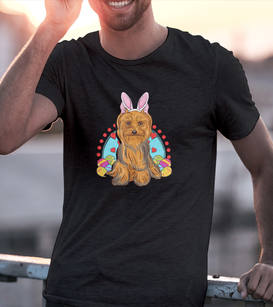 Yorkshire Terrier Yorkie With Easter Bunny Ears And Eggs T-Shirt