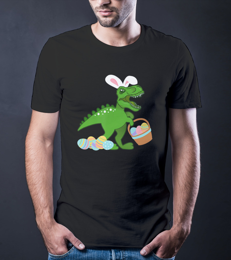 Easter Bunny Dinosaur T-Rex Egg Hunt With Basket And Eggs T-Shirt