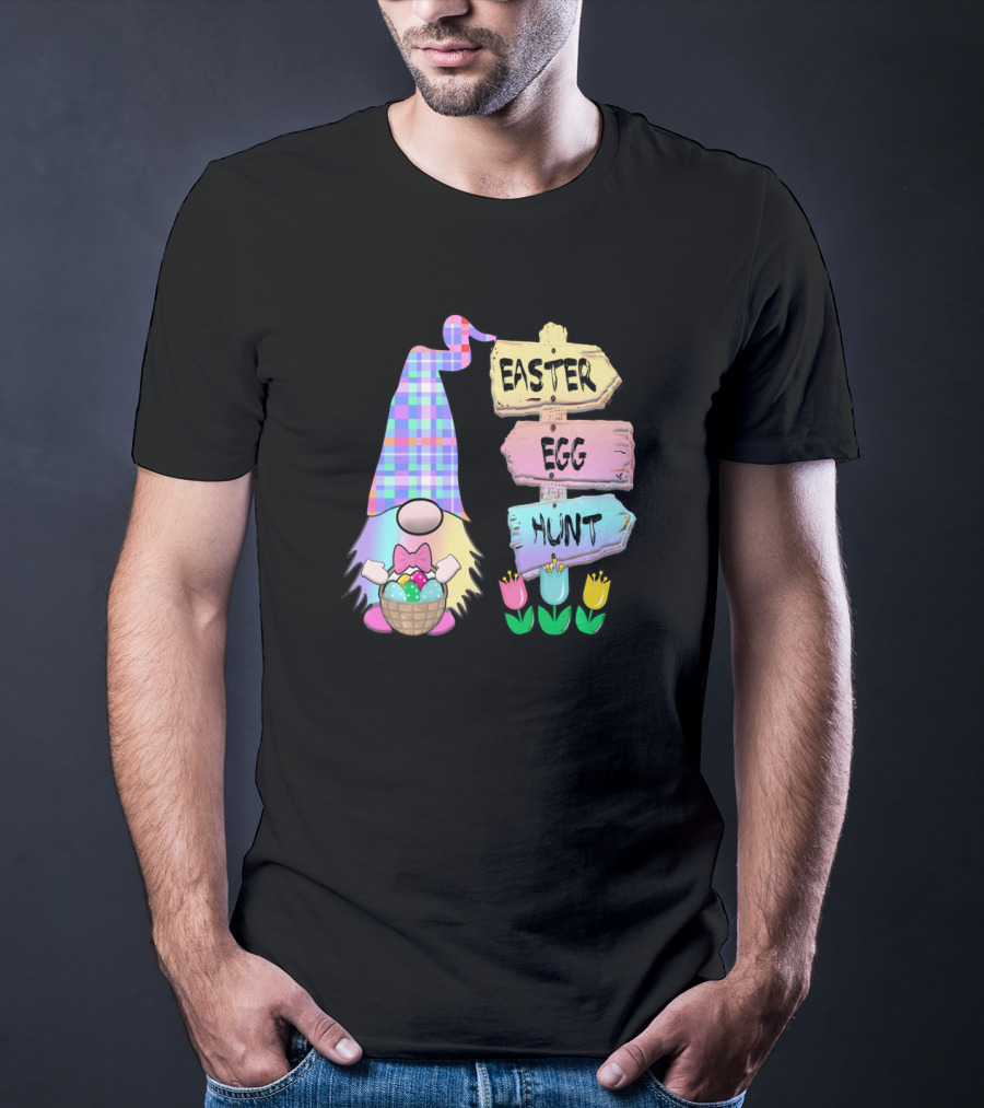 Easter Egg Hunt Gnome Pastel Spring Gingham T-Shirt