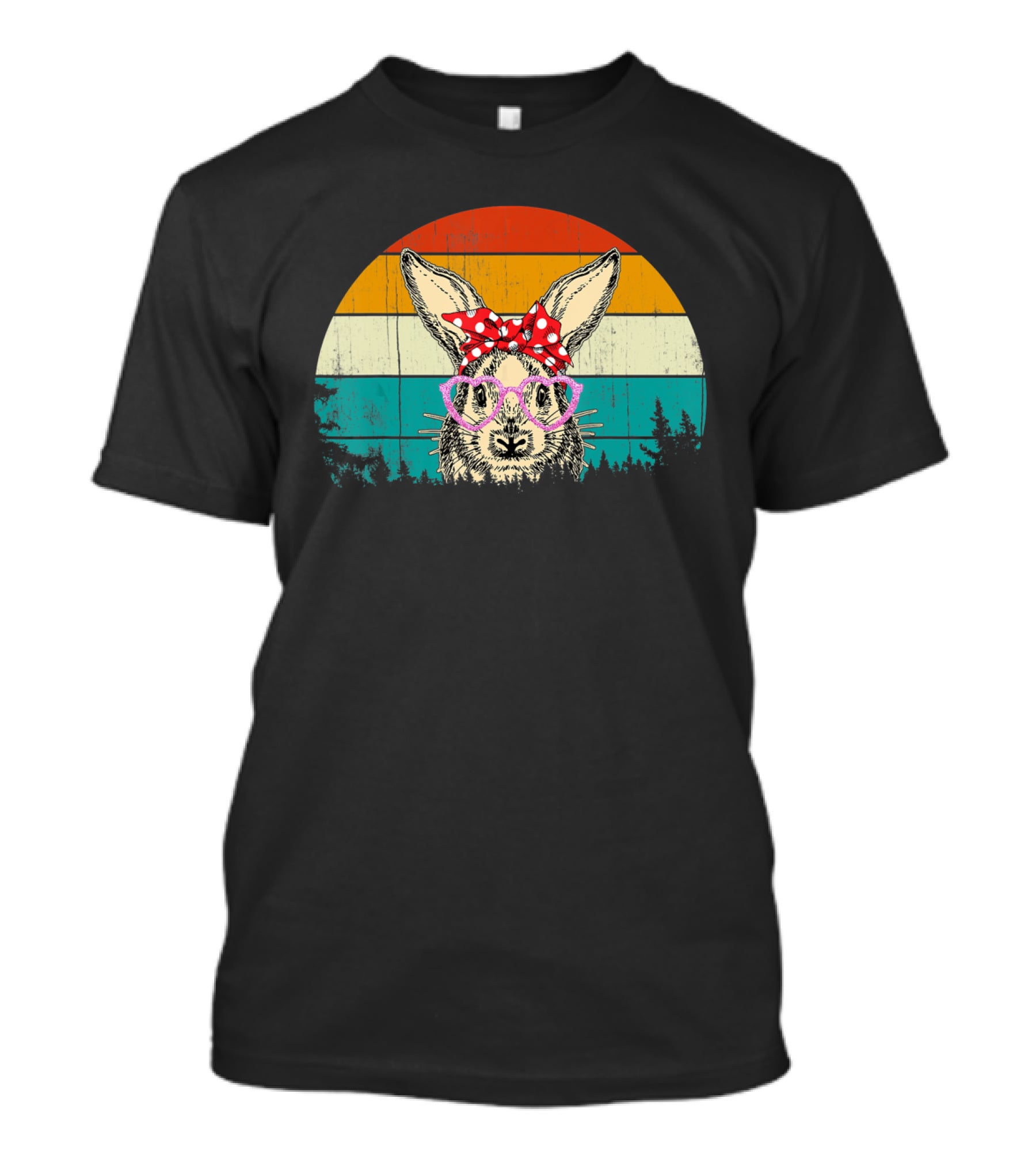 Vintage Bunny Rabbit Pink Glasses Hipster Easter Retro Sunset Bow Tie T-Shirt