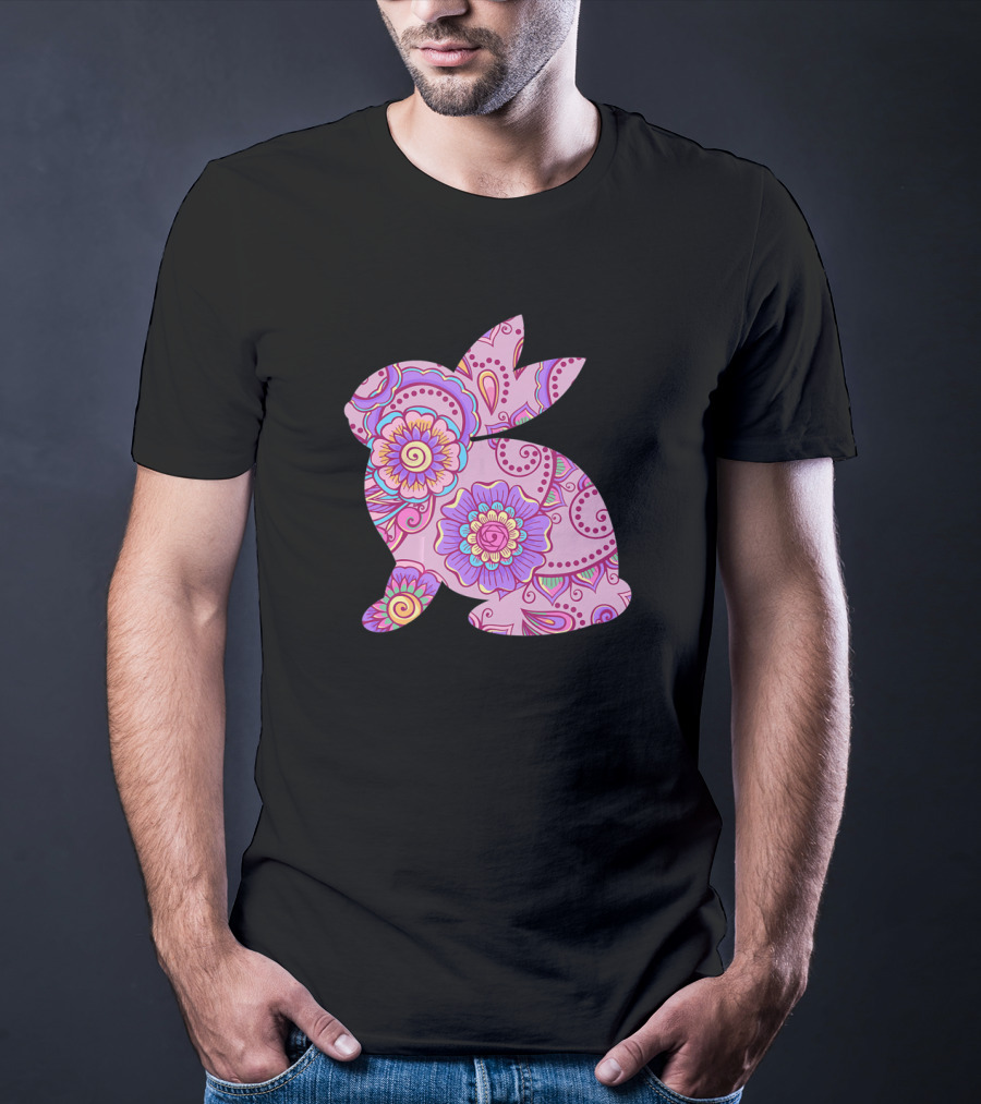 Easter Women Pastel Bunny With Floral T-Shirt