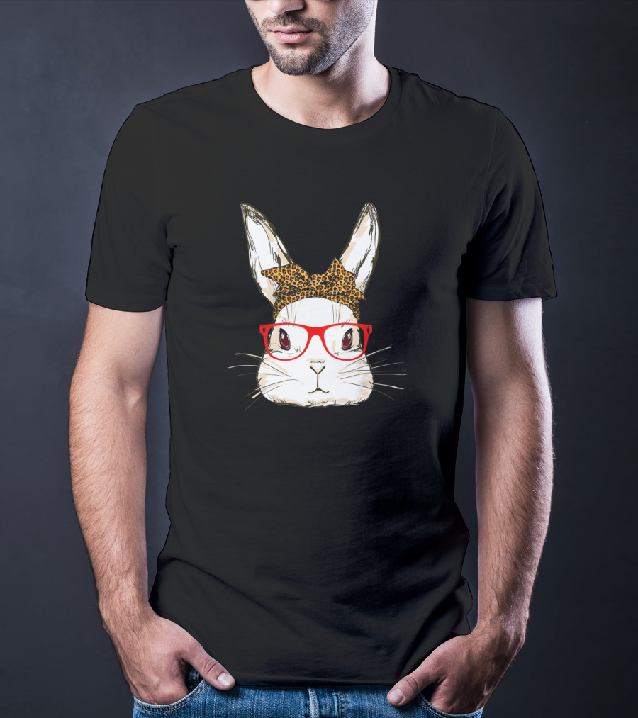 Bunny Mom Leopard Bandana Sunglasses Easter Day Animal T-Shirt