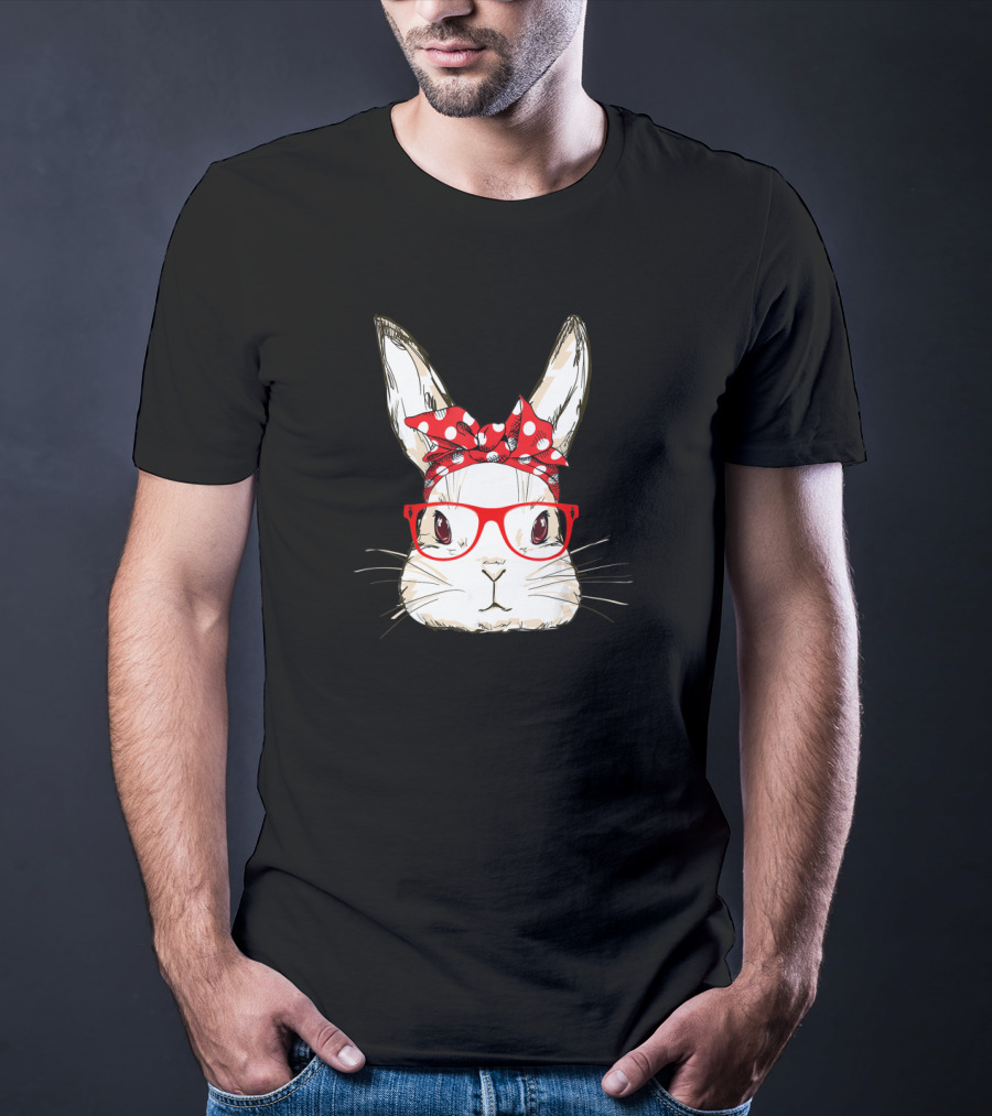 Bunny Mommy Wear Bandana Sunglasses Easter Day Rabbit With Polka Dot T-Shirt