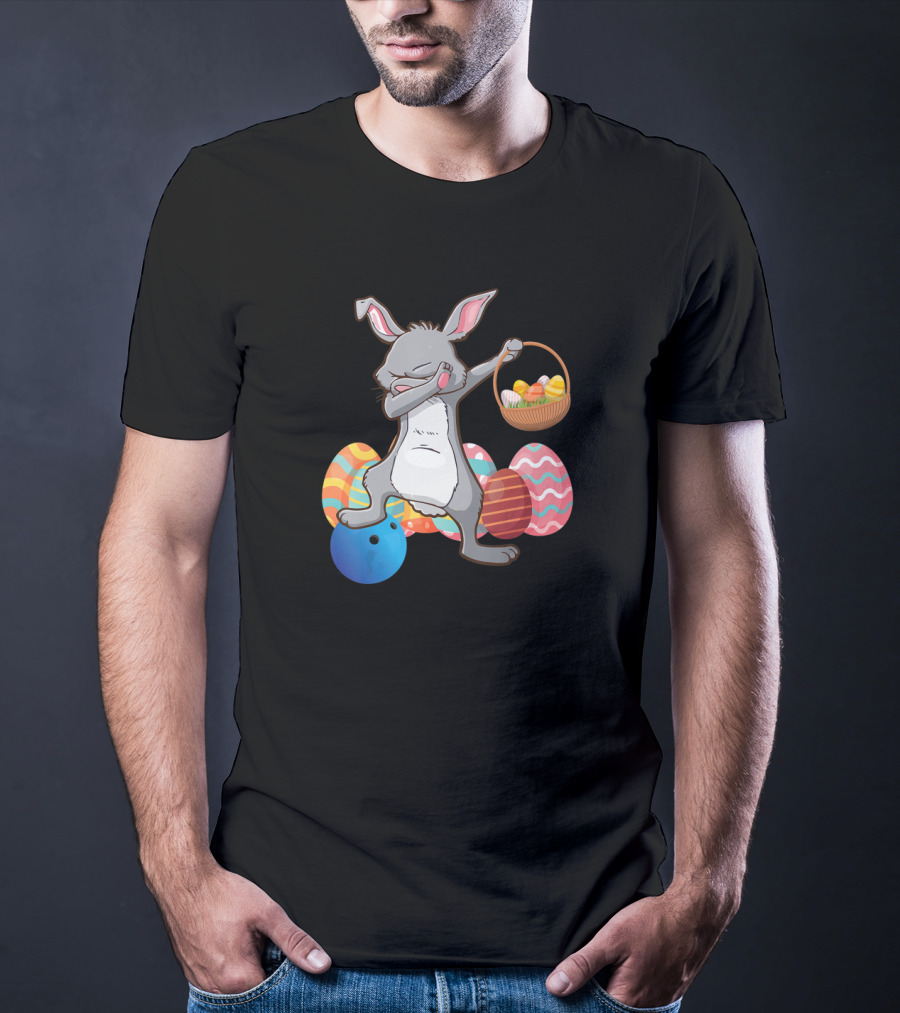Rabbit Dabbing With Basket Of Easter Eggs And Bowling Ball T-Shirt