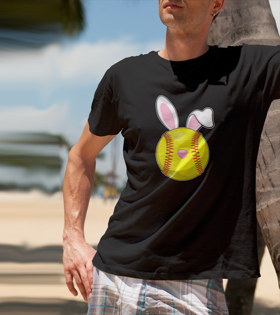 Softball Easter Bunny Rabbit Ears Sports Ball T-Shirt