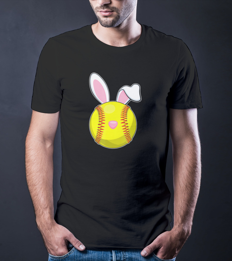 Softball Easter Bunny Rabbit Ears Sports Ball T-Shirt