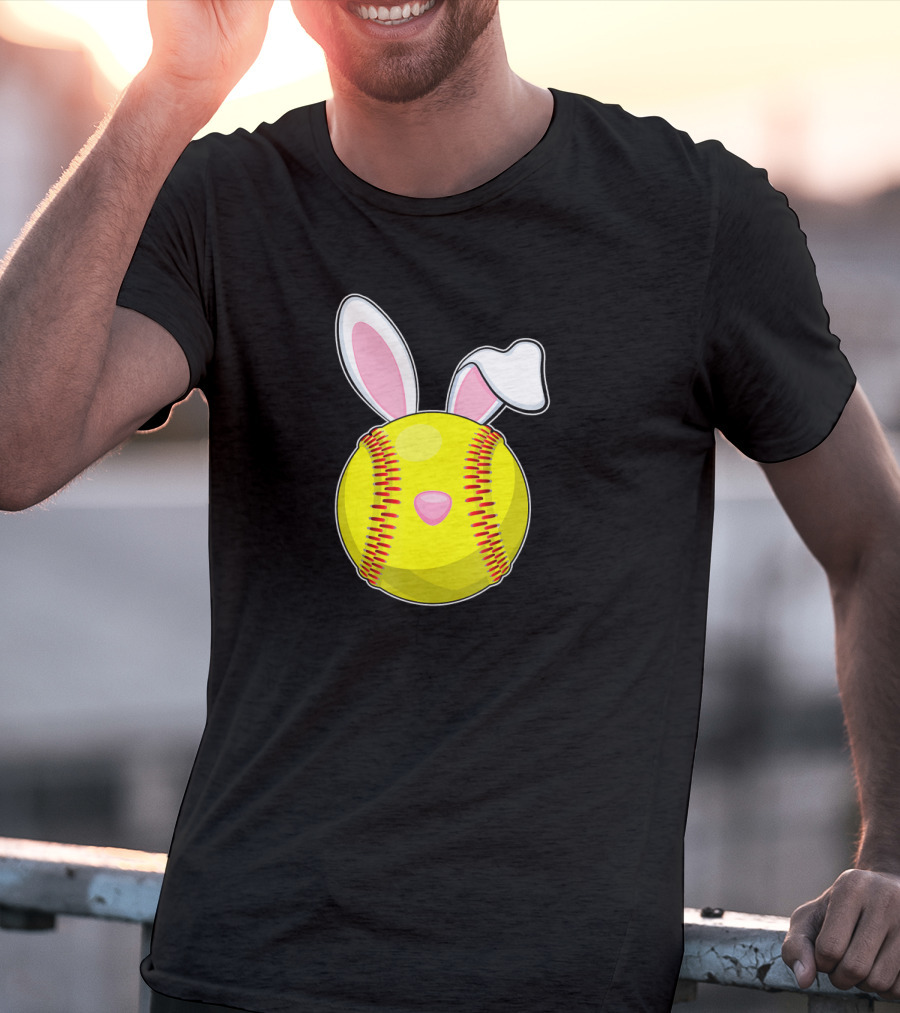 Softball Easter Bunny Rabbit Ears Sports Ball T-Shirt