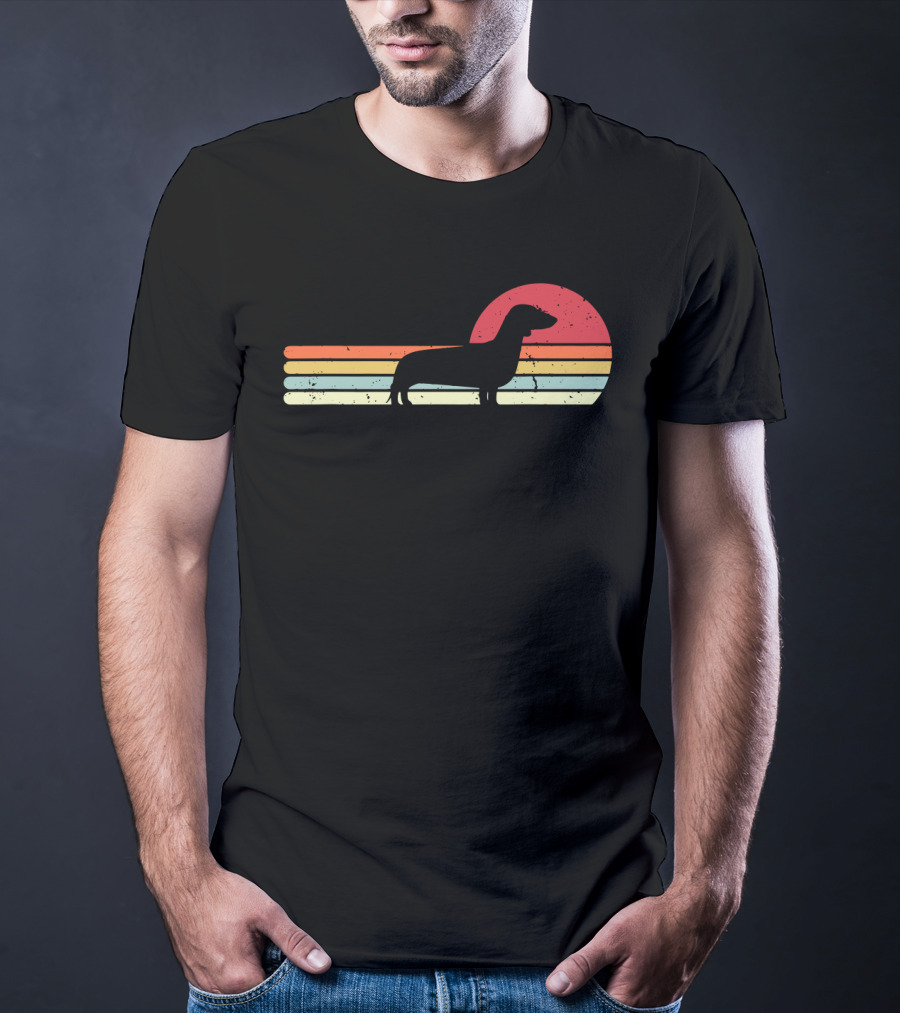 Dachshund Retro Sunset Style Vintage Stripes T-Shirt