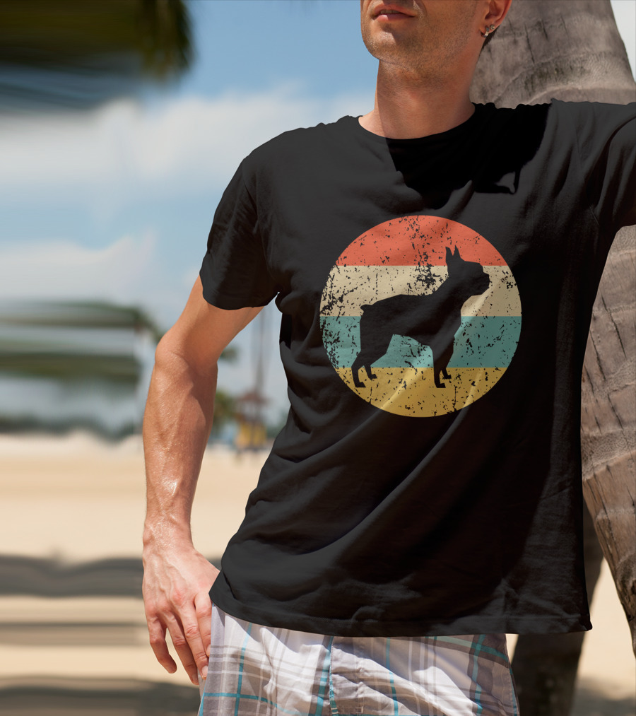 Boston Terrier Retro Vintage Dog Silhouette Sunset T-Shirt