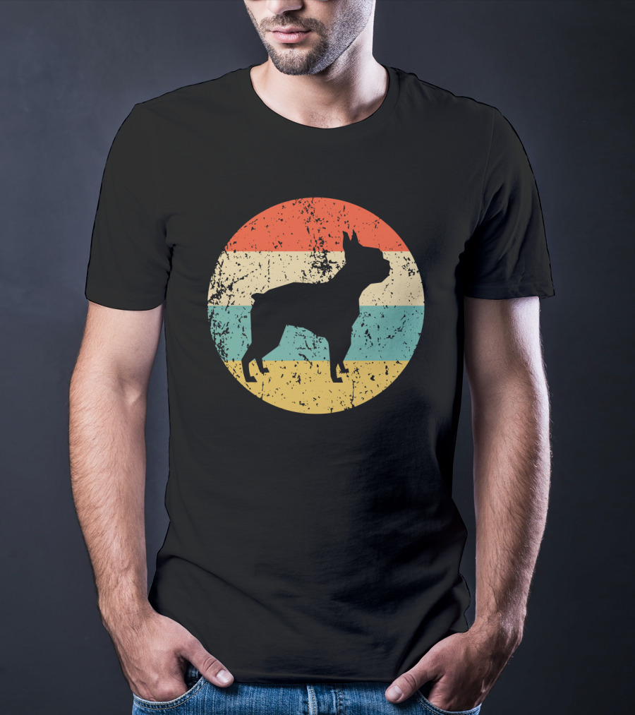 Boston Terrier Retro Vintage Dog Silhouette Sunset T-Shirt