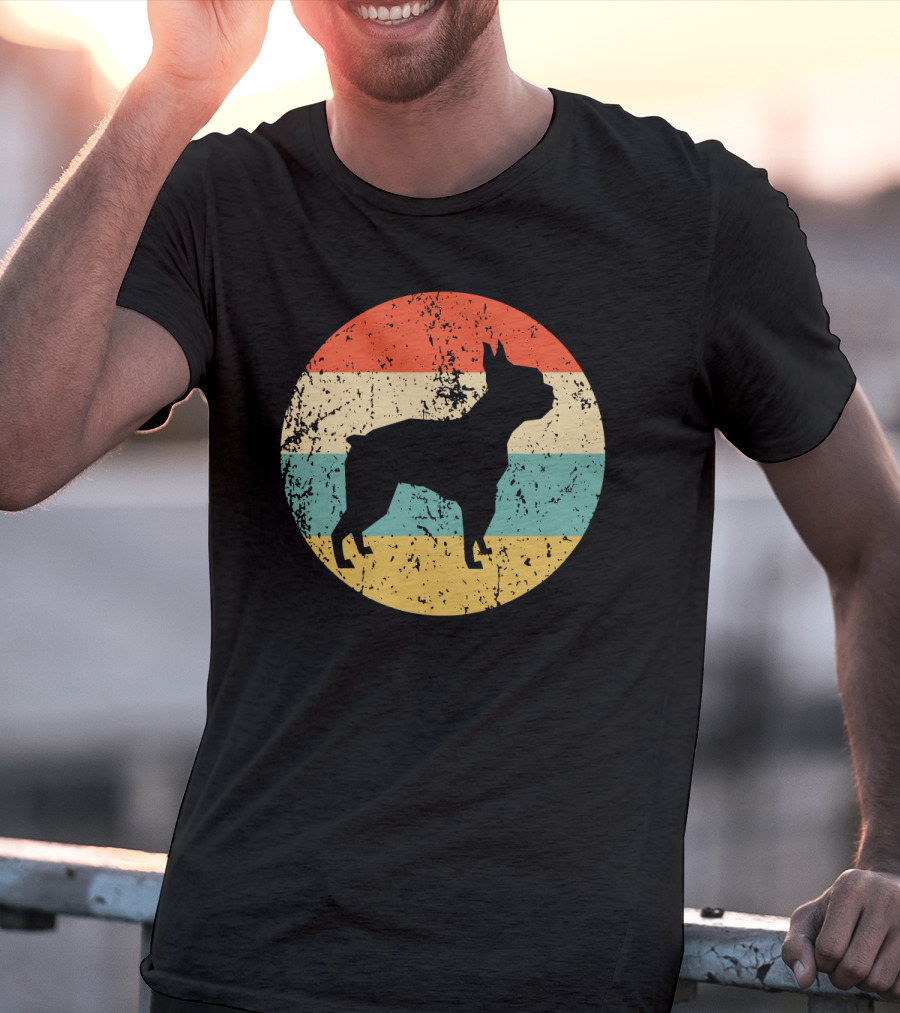 Boston Terrier Retro Vintage Dog Silhouette Sunset T-Shirt