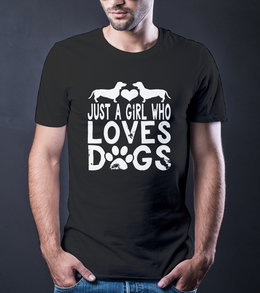 Just A Girl Who Loves Dogs Dachshund Heart Paw T-Shirt