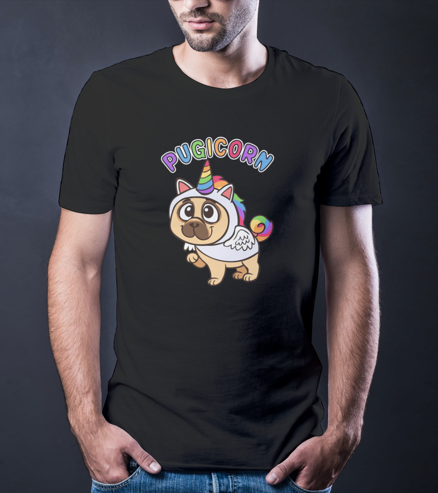 Pugicorn Majestic Unicorn Rainbow Pug Dog T-Shirt