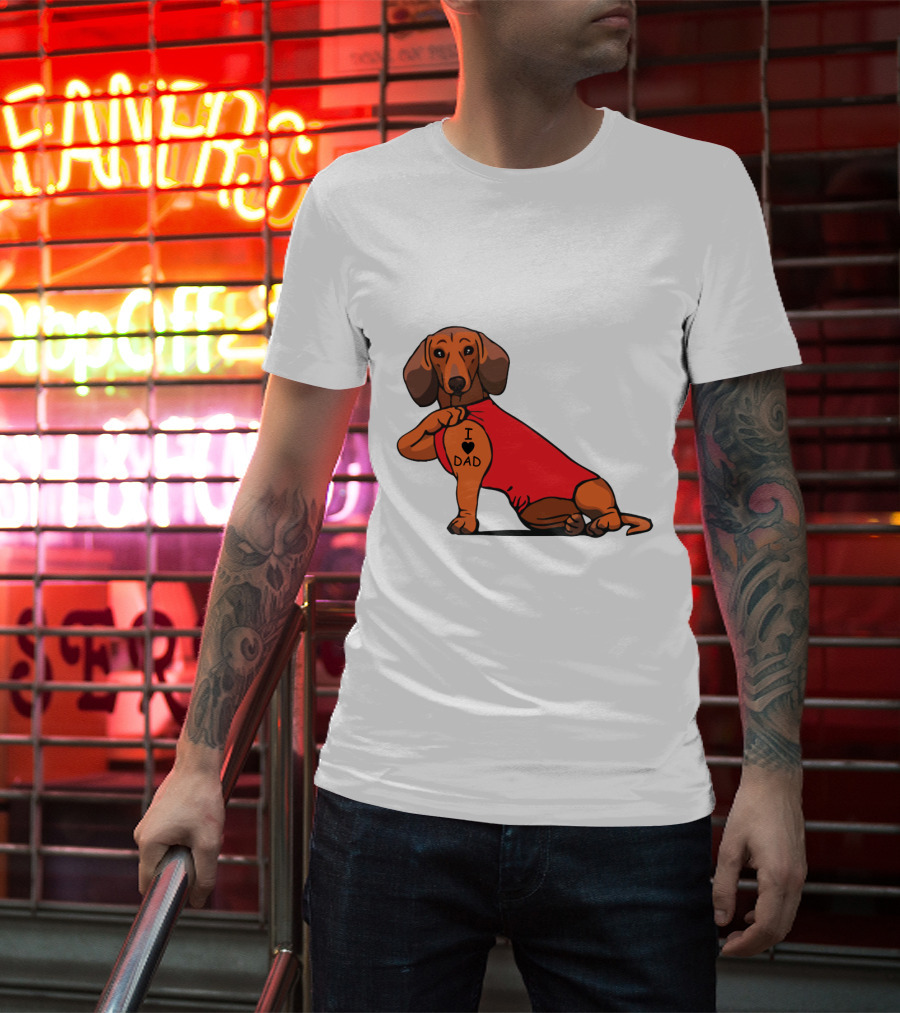Dachshund I Love Dad Tattoo Red T-Shirt