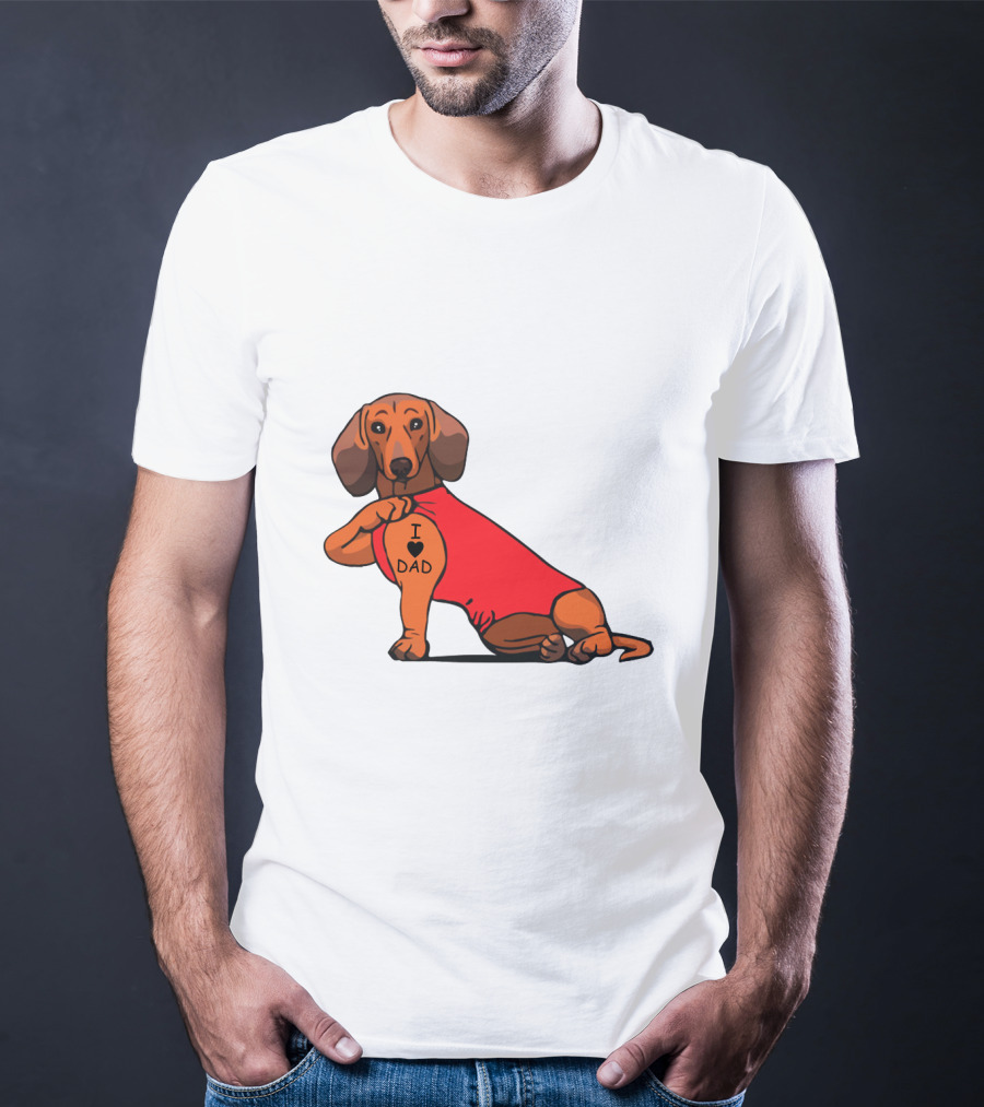 Dachshund I Love Dad Tattoo Red T-Shirt