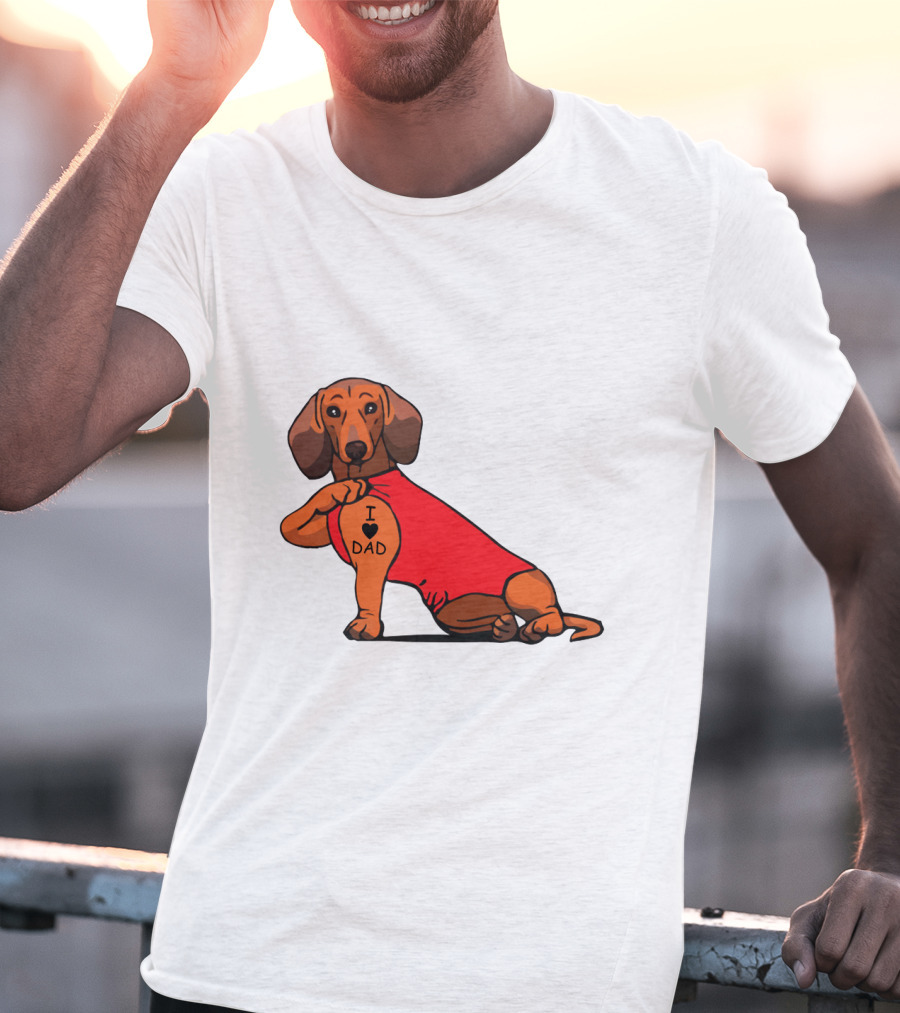 Dachshund I Love Dad Tattoo Red T-Shirt