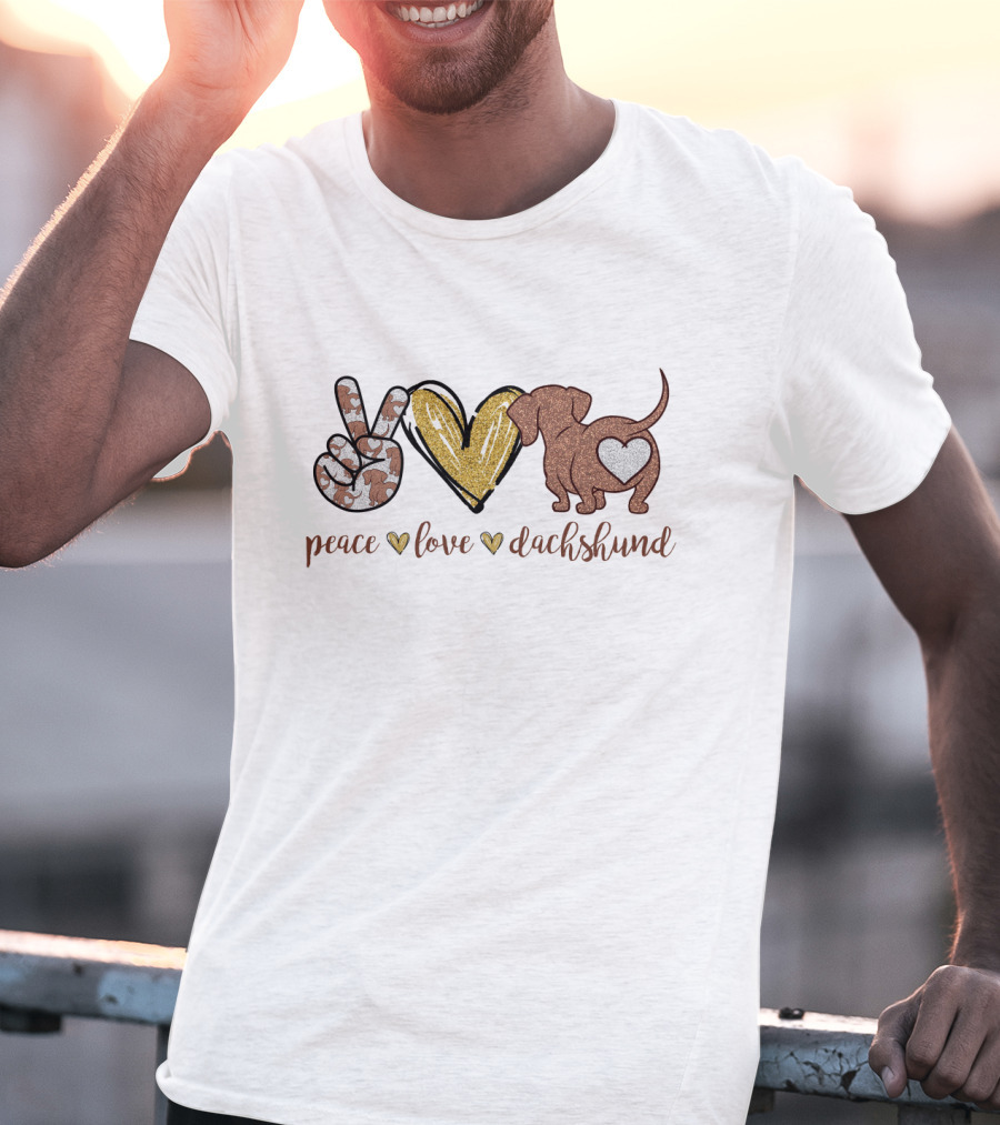 Peace Love Dachshund Camo Glitter Heart T-Shirt