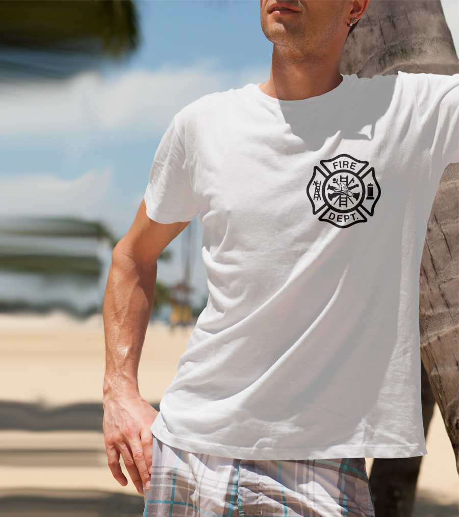 Firefighter Red Thin Line Fire Dept Maltese Cross Emblem T-Shirt