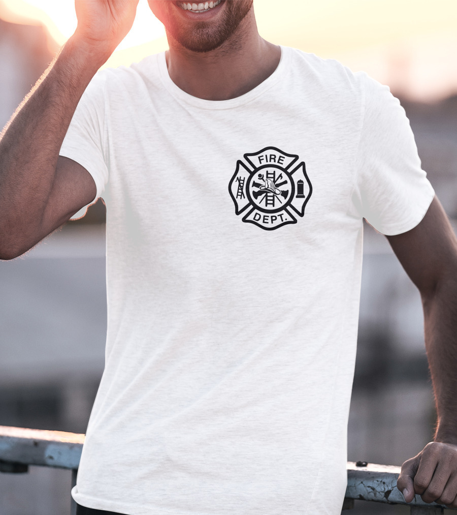 Firefighter Red Thin Line Fire Dept Maltese Cross Emblem T-Shirt