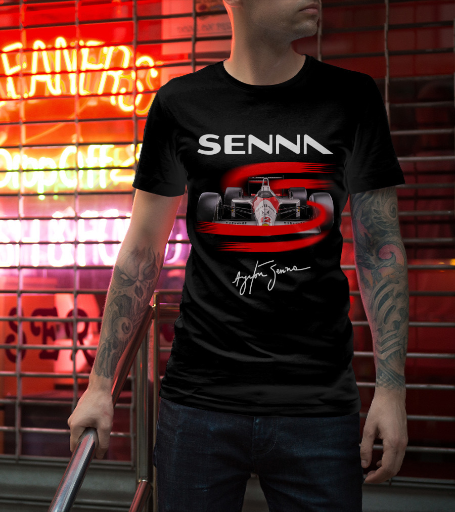 Senna Ayrton Senna McLaren F1 MP4/4 Car Racing Signature T-Shirt
