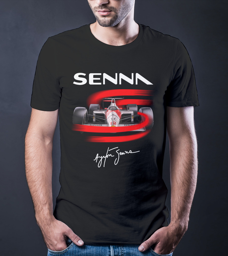 Senna Ayrton Senna McLaren F1 MP4/4 Car Racing Signature T-Shirt