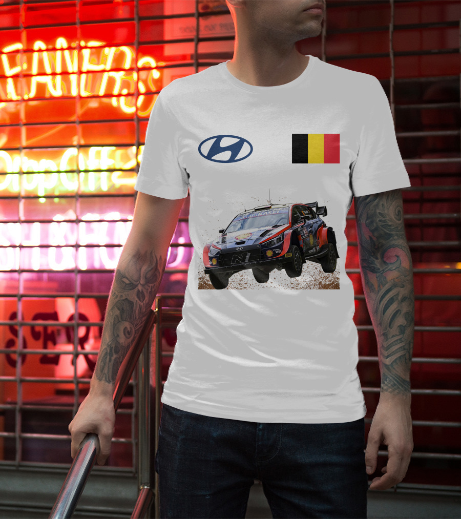 Neuville Hyundai Motorsport Team Rally Car Belgium Flag Iconic Racing Décor T-Shirt