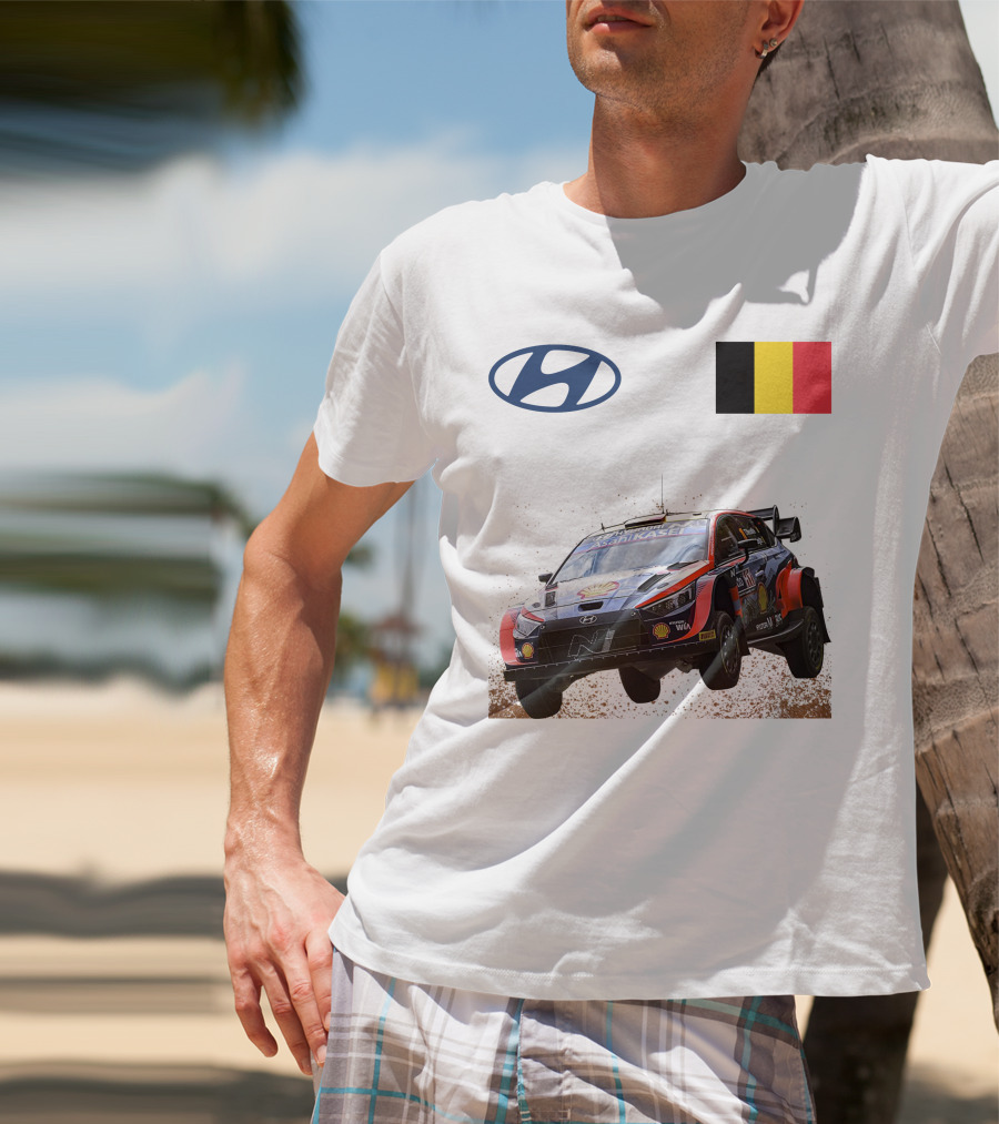 Neuville Hyundai Motorsport Team Rally Car Belgium Flag Iconic Racing Décor T-Shirt