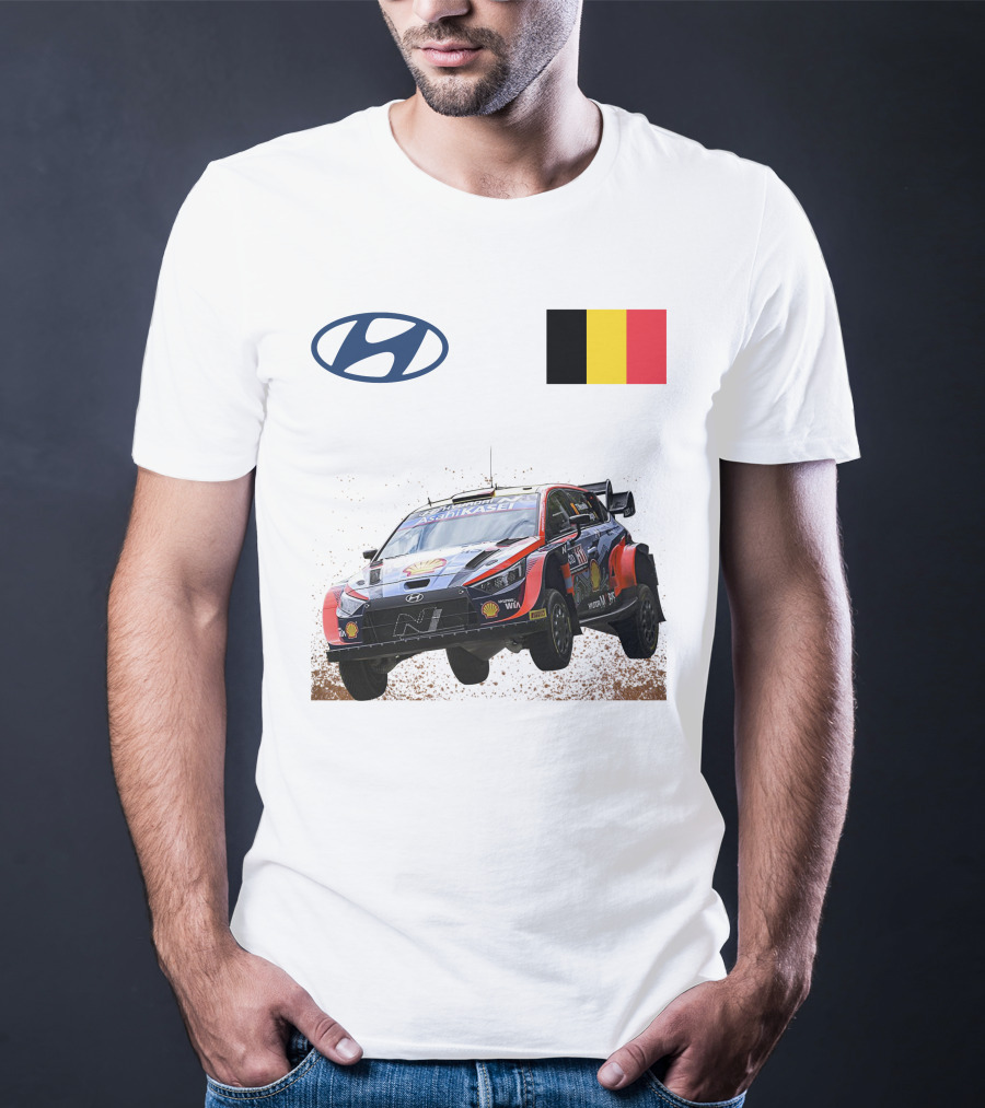 Neuville Hyundai Motorsport Team Rally Car Belgium Flag Iconic Racing Décor T-Shirt