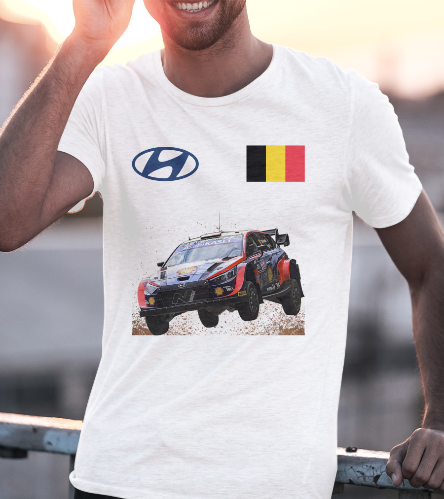 Neuville Hyundai Motorsport Team Rally Car Belgium Flag Iconic Racing Décor T-Shirt