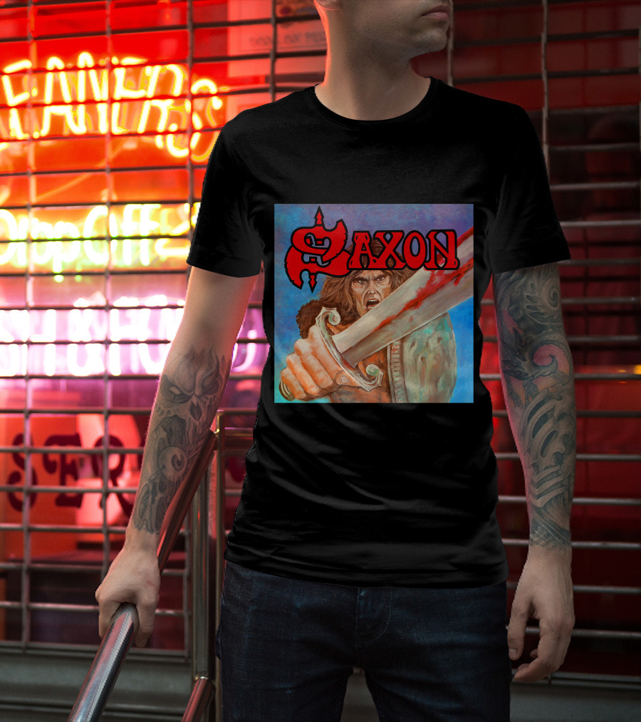 SAXON Crusader Warrior With Bloodied Sword T-Shirt