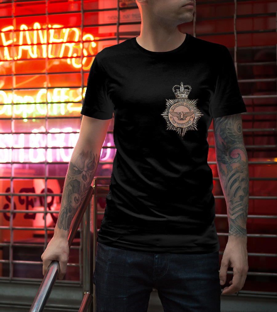 Saxon Strong Arm Of The Law Badge With Crown And Eagle Emblem T-Shirt