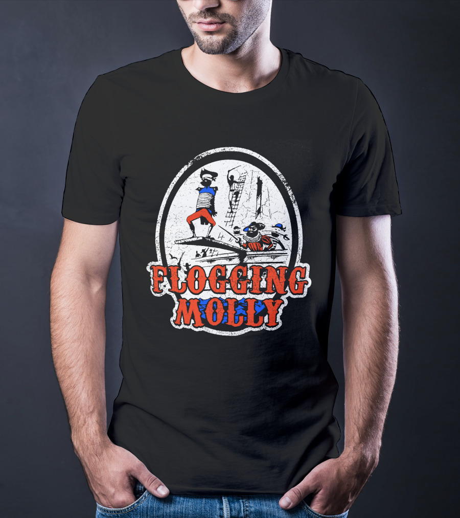 FLOGGING MOLLY Walk The Plank Pirate 7 Distressed Red And Blue T-Shirt