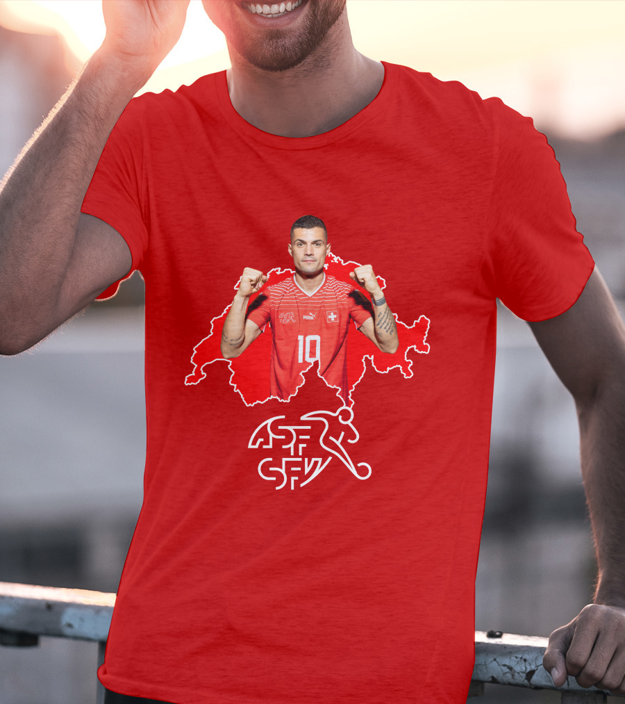 Granit Xhaka Switzerland Number 10 Footballer Red Swiss Map T-Shirt