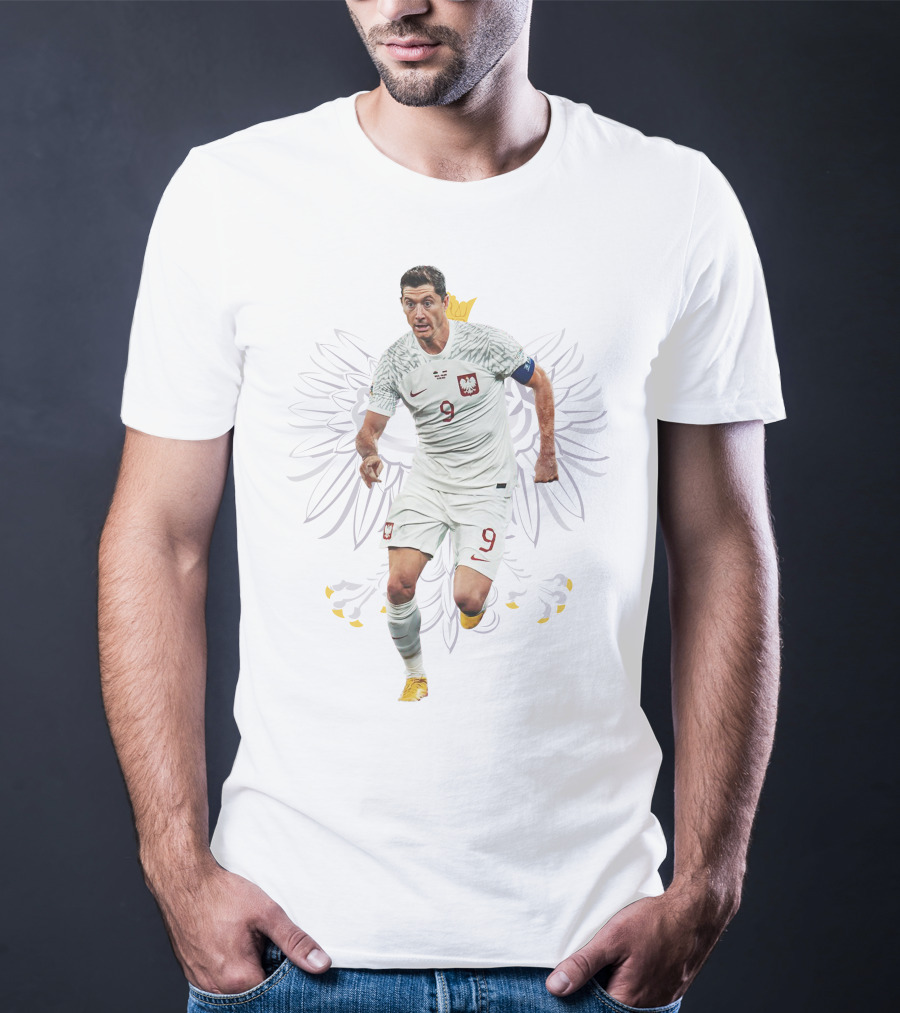 Lewandowski Poland Number 9 Soccer Eagle Emblem T-Shirt