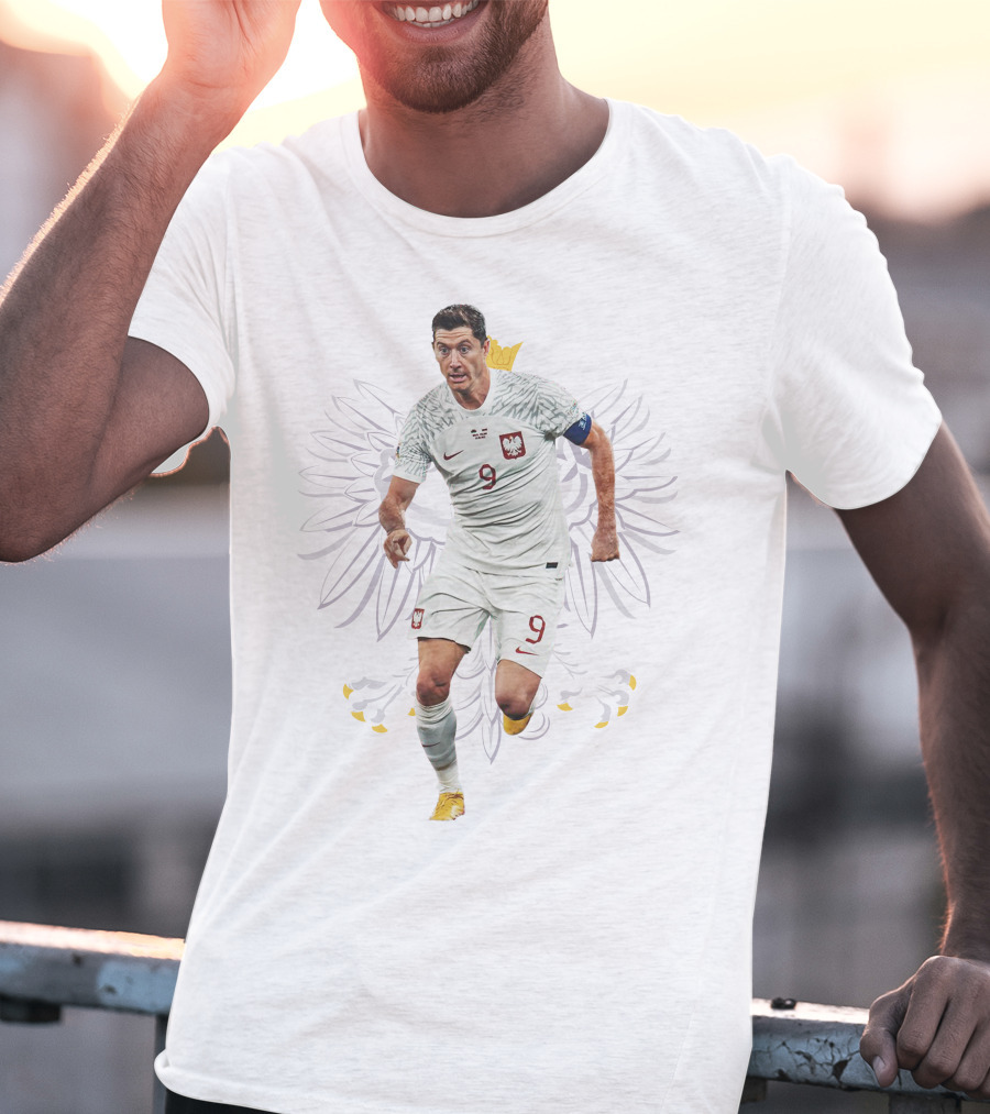 Lewandowski Poland Number 9 Soccer Eagle Emblem T-Shirt