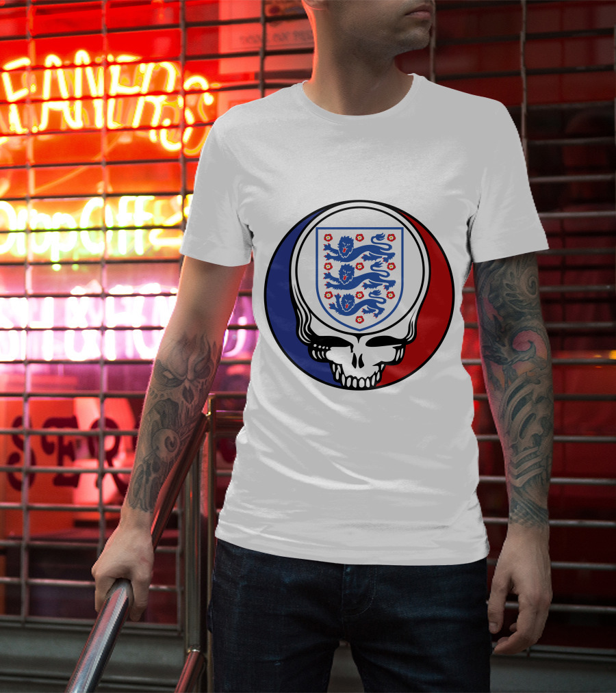 England National Football Team Three Lions Grateful Dead Skull Emblem T-Shirt