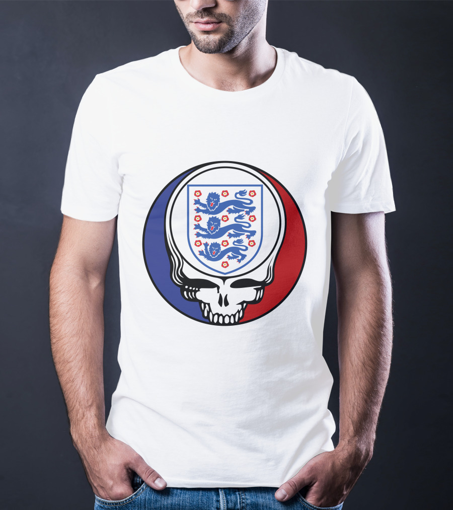 England National Football Team Three Lions Grateful Dead Skull Emblem T-Shirt