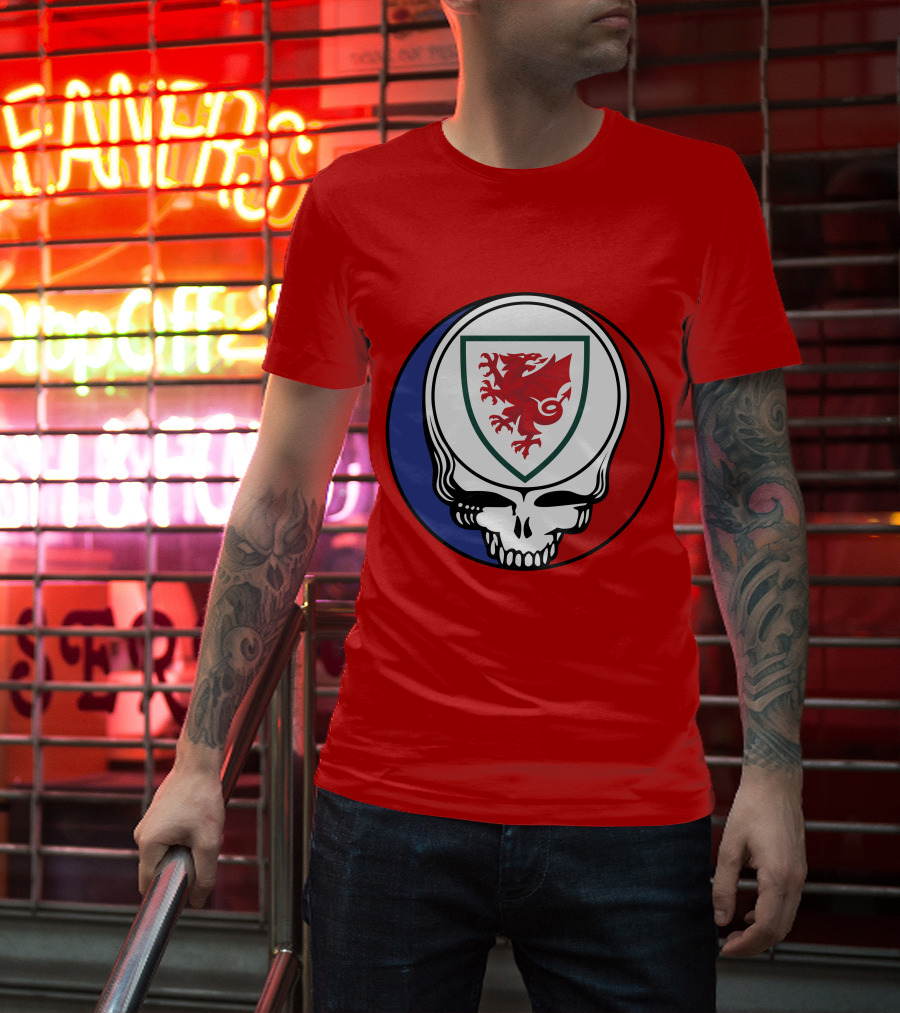 Wales National Football Team Grateful Dead Skull Emblem T-Shirt