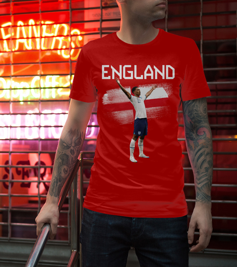 Jude Bellingham England Football Celebration With Red Cross T-Shirt