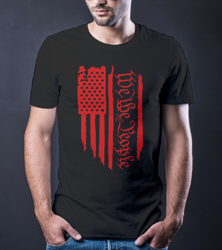 We The People Distressed Red American Flag Gothic T-Shirt