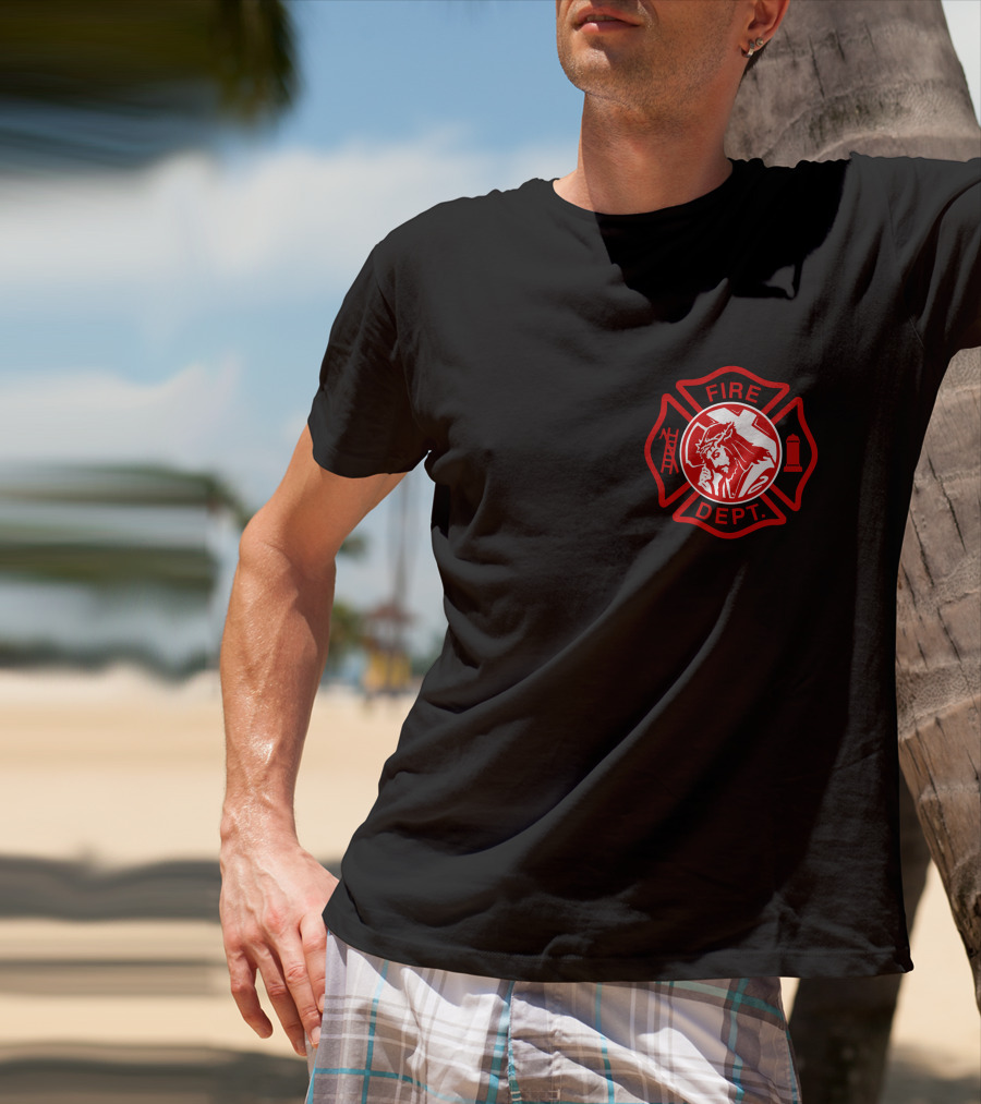 Cross Fire Dept Maltese Cross Badge With Firefighter Text Elements T-Shirt