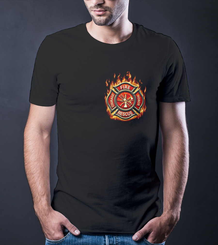Firefighter American Made Courage Honor Fire Rescue Flame Emblem T-Shirt