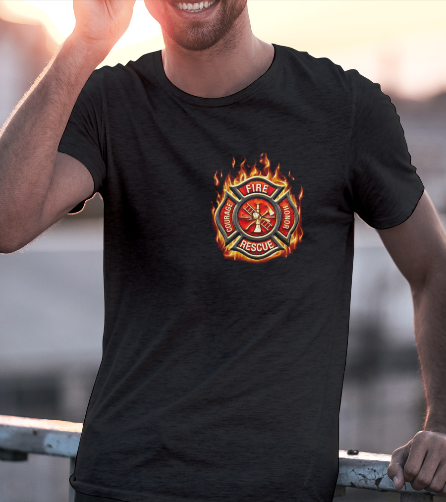 Firefighter American Made Courage Honor Fire Rescue Flame Emblem T-Shirt
