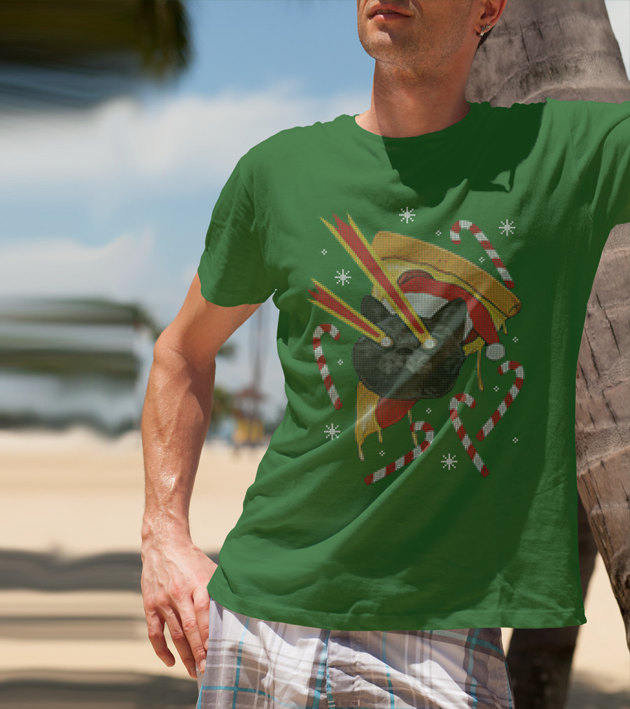 Drax Christmas Jumpers Cat Laser Eyes Christmas Pizza Candy Canes T-Shirt