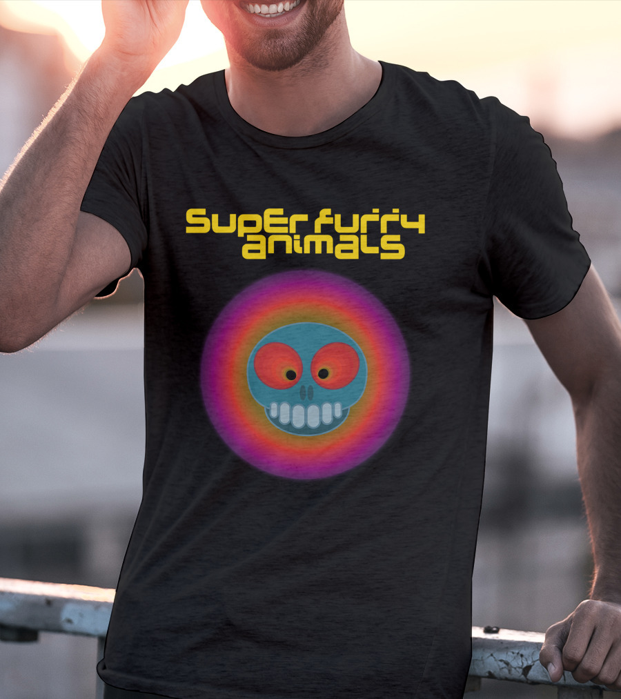 Super Furry Animals Rings Around The World Album Icon With Psychedelic Skull T-Shirt