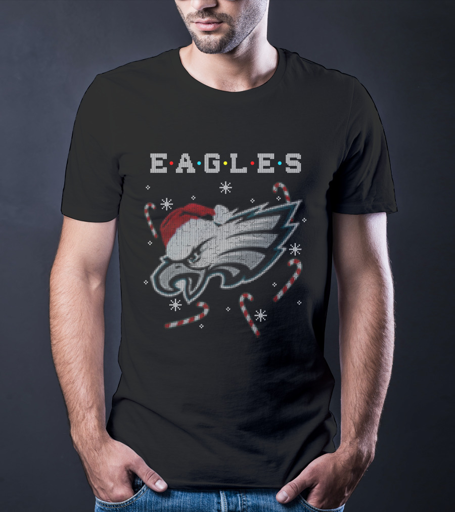 Eagles Candy Cane Santa Hat Christmas T-Shirt