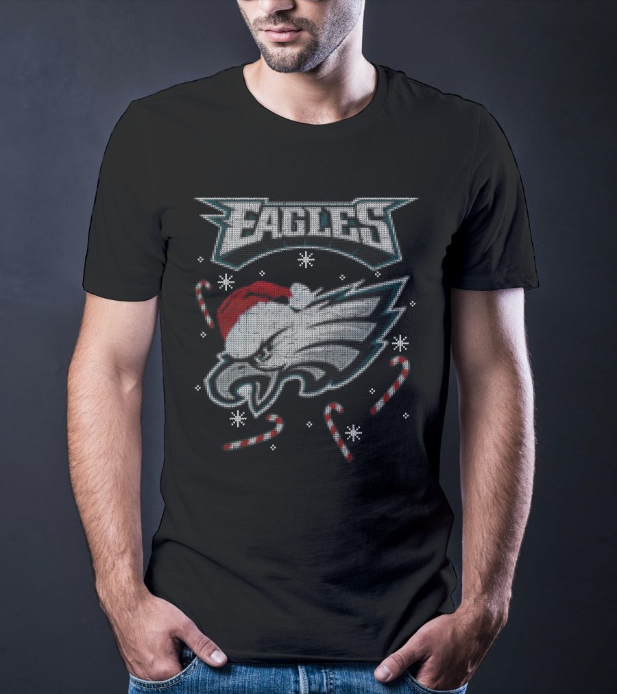 Eagles Holiday Santa Hat Candy Canes T-Shirt