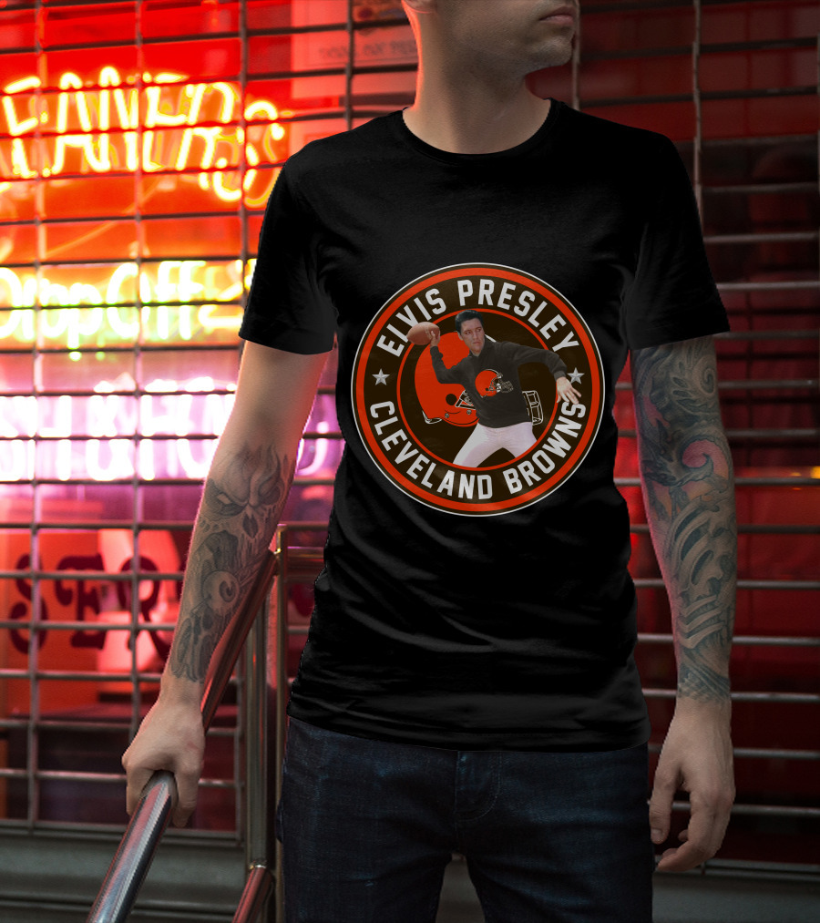 Elvis Presley Cleveland Browns Football Quarterback T-Shirt