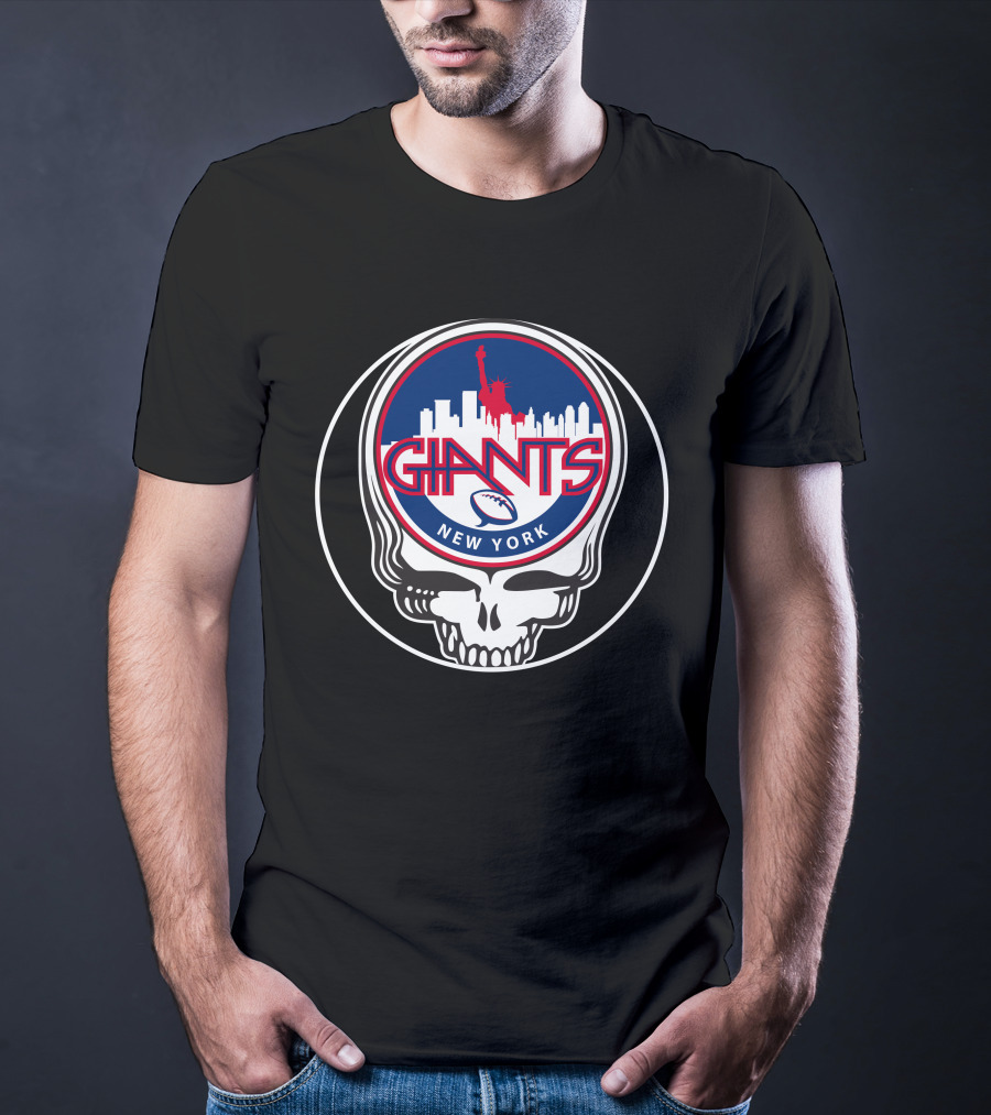 New York Giants GD Skull Logo Statue Of Liberty Skyline Football T-Shirt