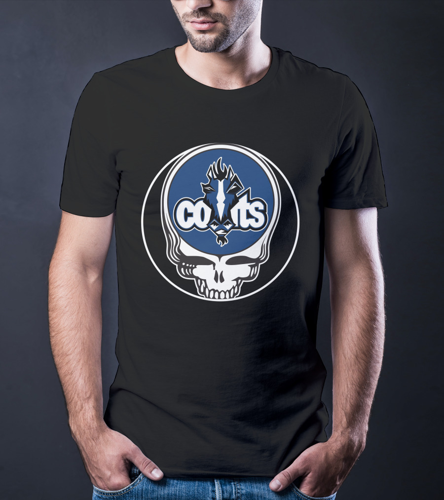 Indianapolis Colts Skull Logo Blue Lightning Head T-Shirt